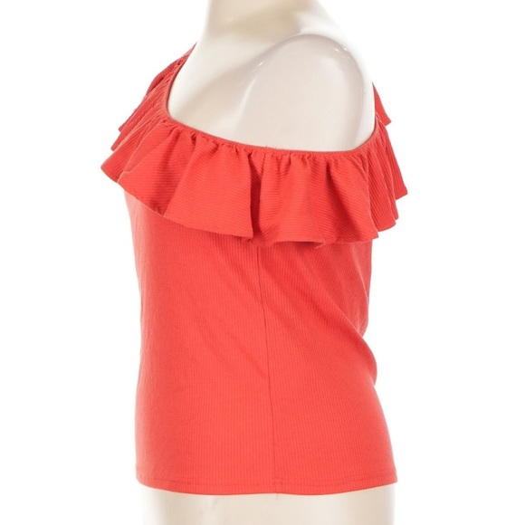 J.Crew One Shoulder Ruffle Top Ribbed Red Orange XL NWT Summer Date Night - Picture 5 of 7